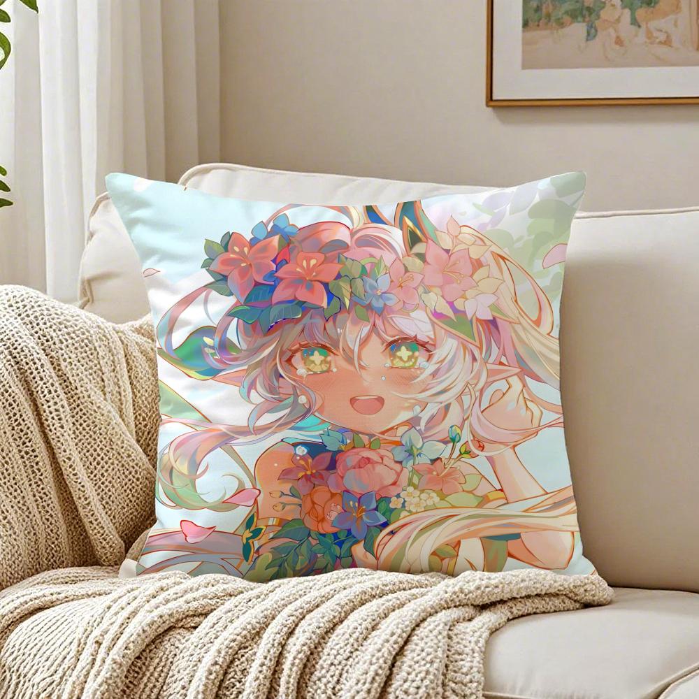 NNahida GGenshin IImpact anime game Cushion Cover Linen Minimalist Soft for Sofa Bed Home Room Decor