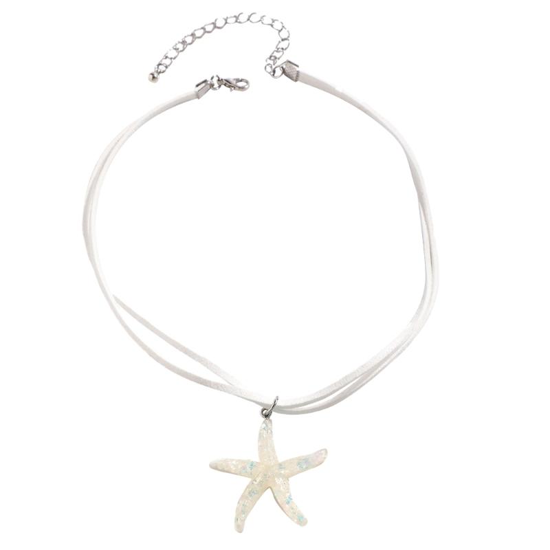 

Elegant Large Starfish Pendant Necklace Party Jewelry Fashion Statement Choker Simple Multilayer Cord Collar Necklace белый