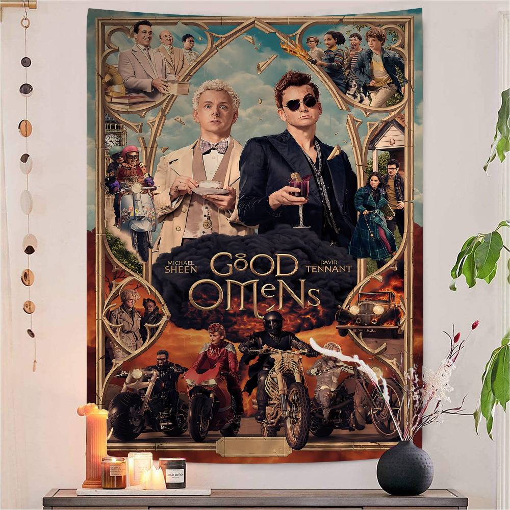 Tv Show GGood Omens Printed Large Wall Tapestry Wall Hanging Decoration Household Decor Blanket
