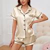 סט פיג'מות לנשים בגדי שינה סאטן חולצות ומכנסיים קצרים פיג'מה חליפת 2 חלקים פיג'מה Femme בגדי לילה טרקלין לקיץ