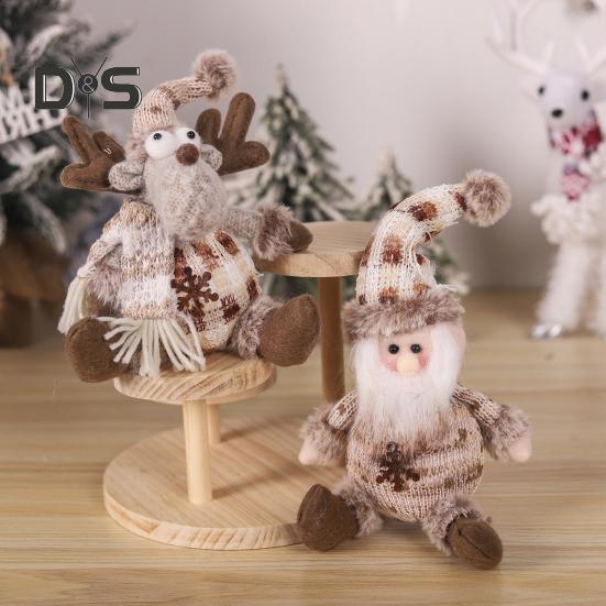 Christmas Doll Plush Knitted Snowman Elk Santa Doll Toy Soft Sitting Christmas Figure Desktop Decor Stuffed Holiday Pillow for Window Bookshelf