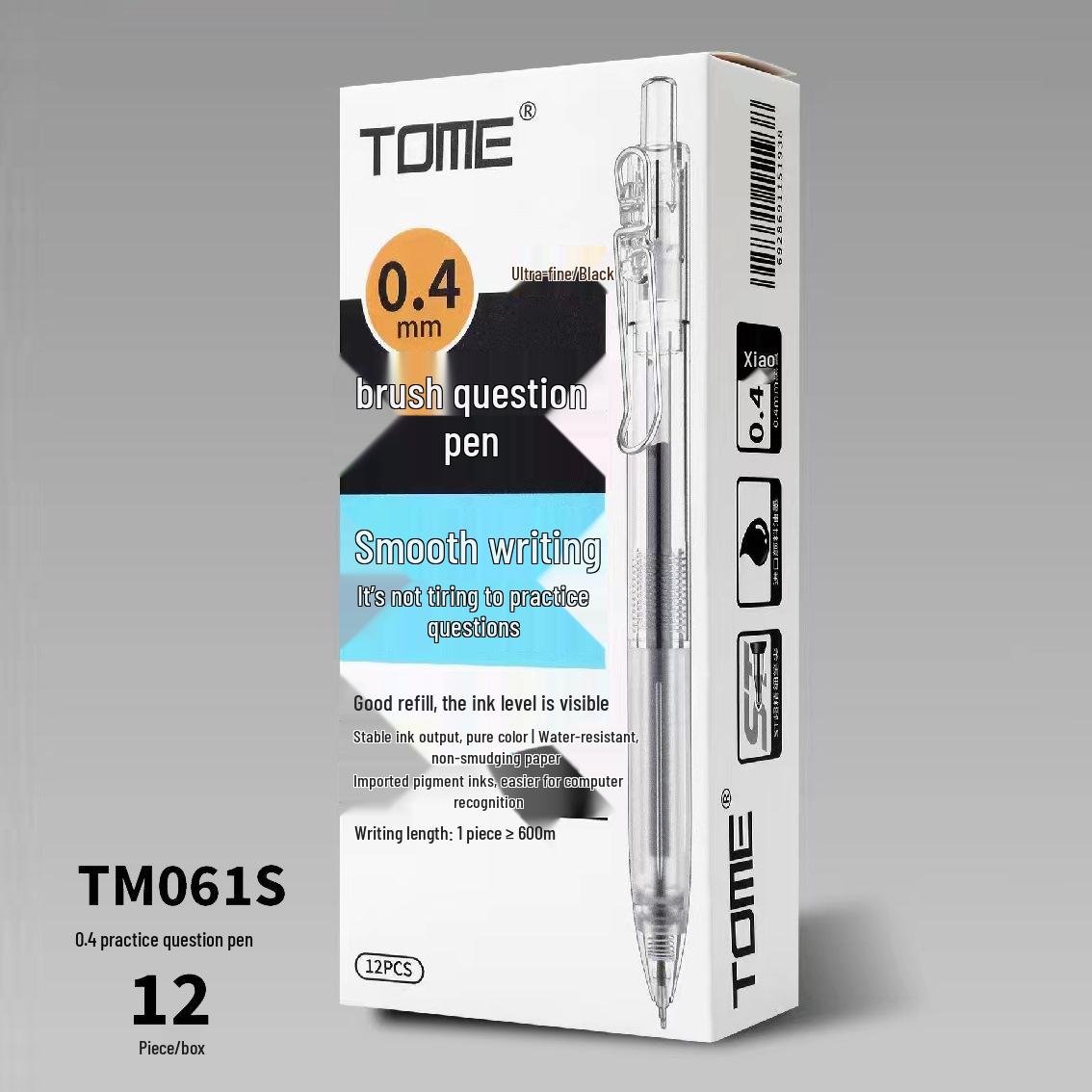 

TOME Second Gen Black 0.4mm Gel Pen with Click Action - Smooth Tip for Student Practice 0.4mm