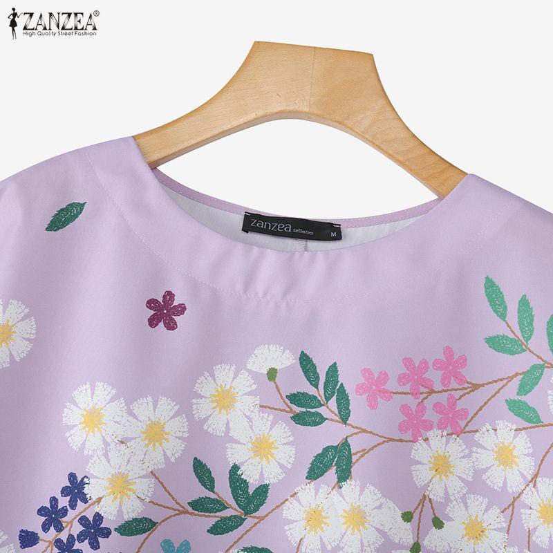 ZANZEA Women Floral Print Summer Casual Short Sleeve Blouse