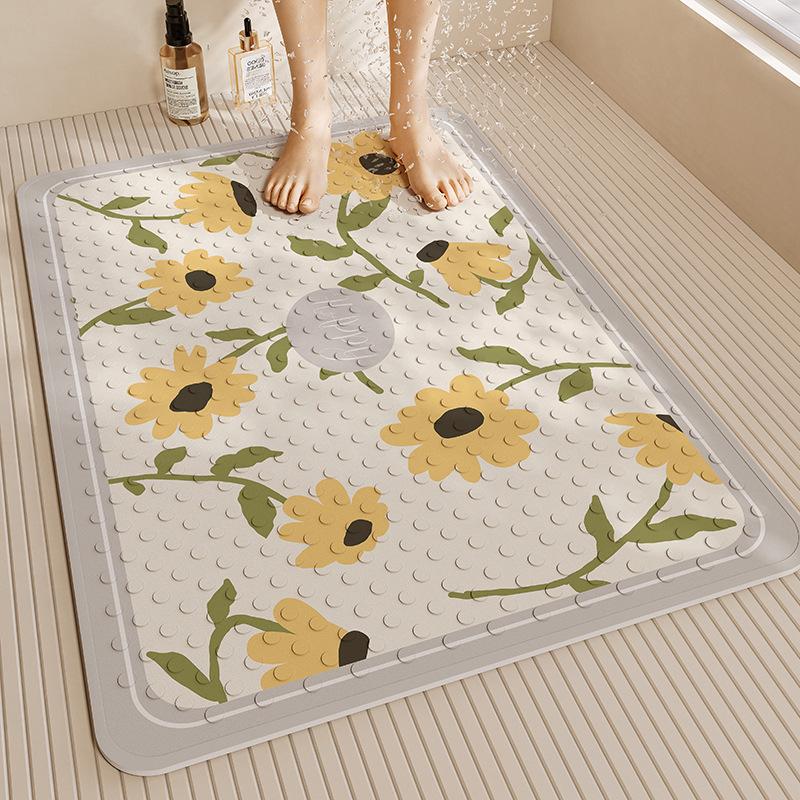 Fresh Flower Non-Slip With Suction Cup Floor Mat Children The Elderly Pregnant Women Bathroom Bath Anti-Drop Mat Household