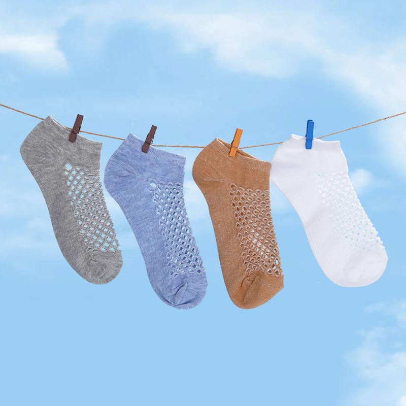 1/10 Pairs Men's Summer Breathable Thin Socks Mesh Sweat-absorbing Cotton Socks Solid Color Low-top Shallow Boat Socks