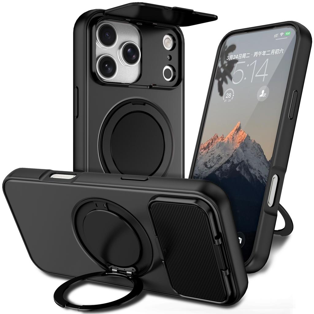 case for 17 16 15 14 13 12 pro max 360 degree rotating magnetic bracket lens protective cover tough shell plain With Holder