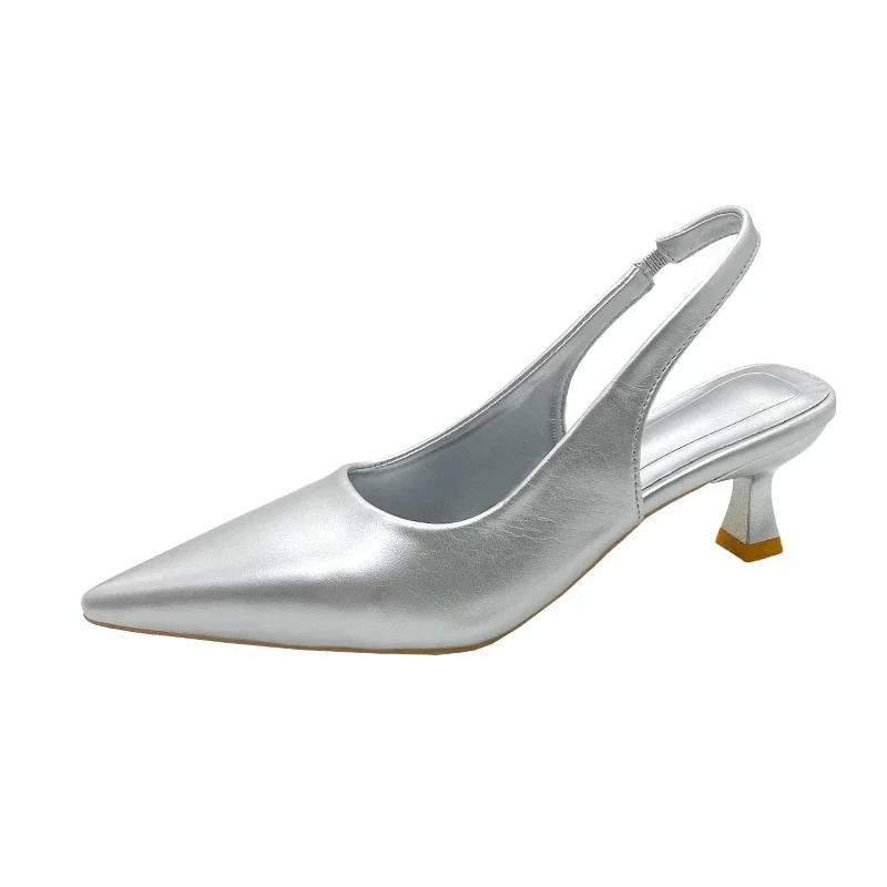 Fashion Fashion Female Shoes 2025 New Women's Pumps Solid Color Simple Mid Heel Shoes Sexy Pointed Toe Slingback Elegant Dress Shoes