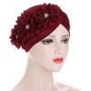 Three Flower Decal Design Turban Hat Elastic Hijab Cap Hair Loss Cover Headwear