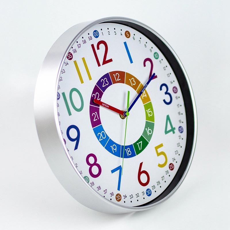 10 Inch Early Childhood Education Clock Colorful Round Wall Clock Kids' Room Decor Non Ticking Learning Clock Wall Decoration