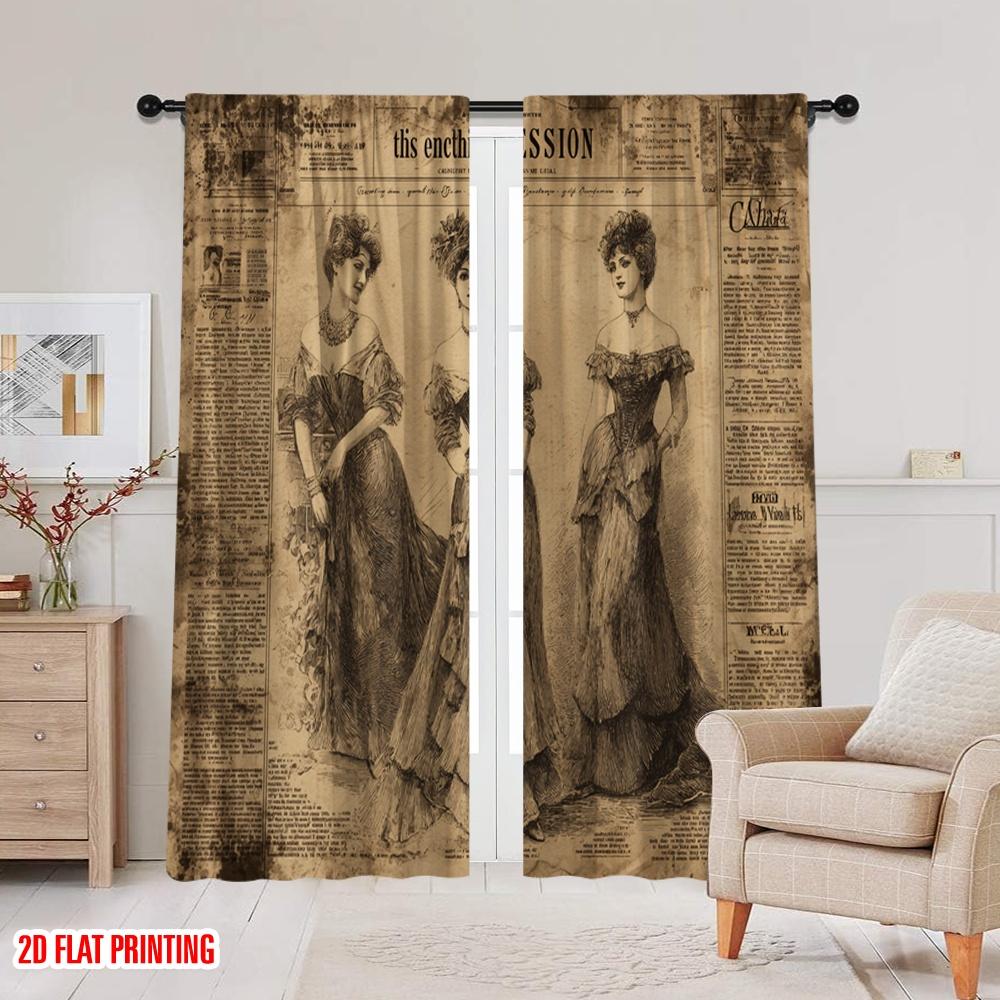 2pcs,2D plane printing Curtains Victorian Elegance Durable Polyester (without rod) Holiday Perfect for Living Room & Office