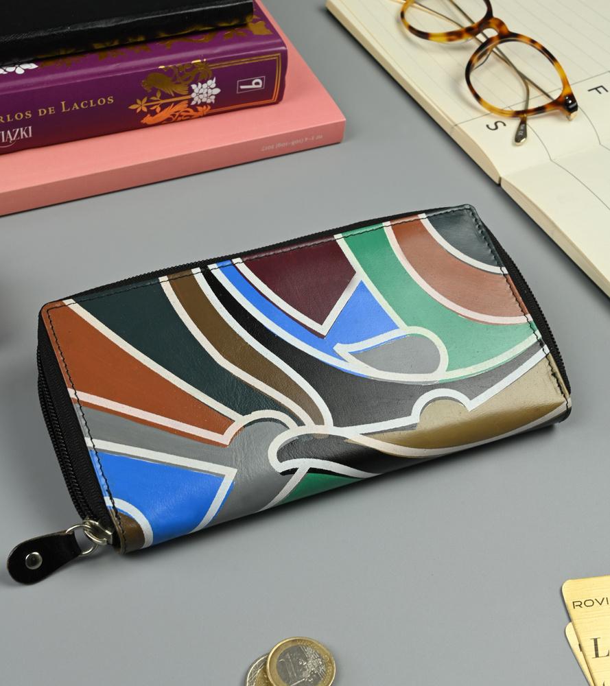 Portfel Damski W Typie Piórnika Ze Zdobioną Fakturą, Skóra Naturalna