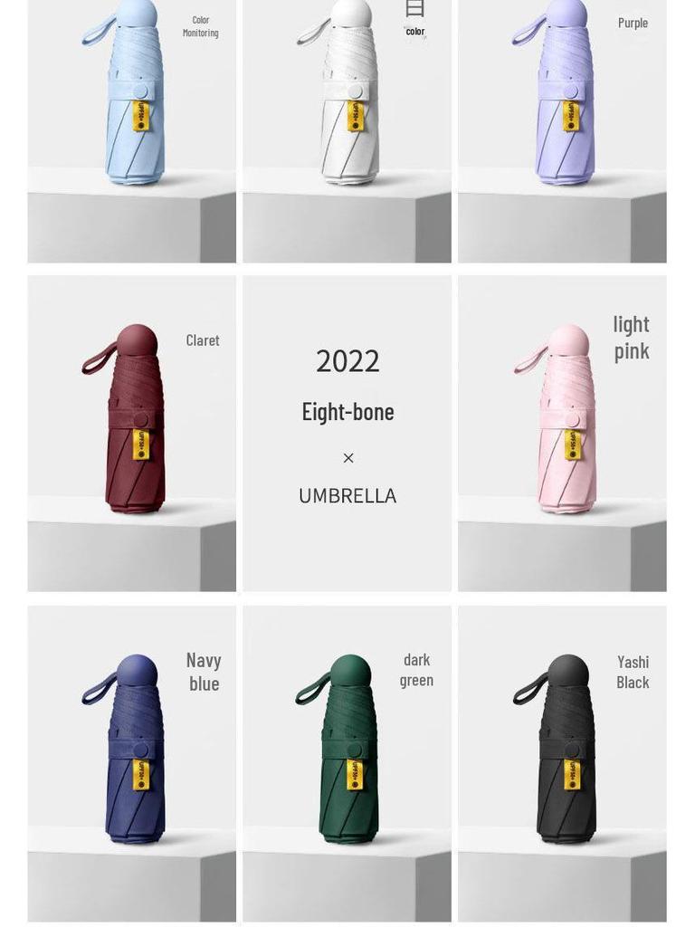 Women's Compact Capsule Umbrella: Portable Sunshade & Rain Protection, Anti-UV, Mini Five-Fold Design, Dual-Use for Sun & Rain.