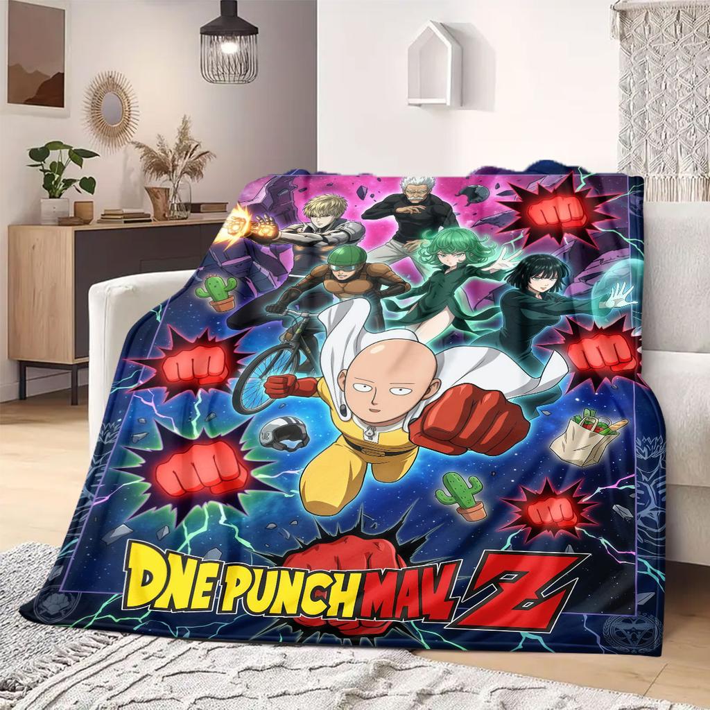 One Punch Man Stylish 2D Cartoon Flannel Blanket, Printed Decor for Sofa, Soft Bedding Travel Picnic Rug_LIAN