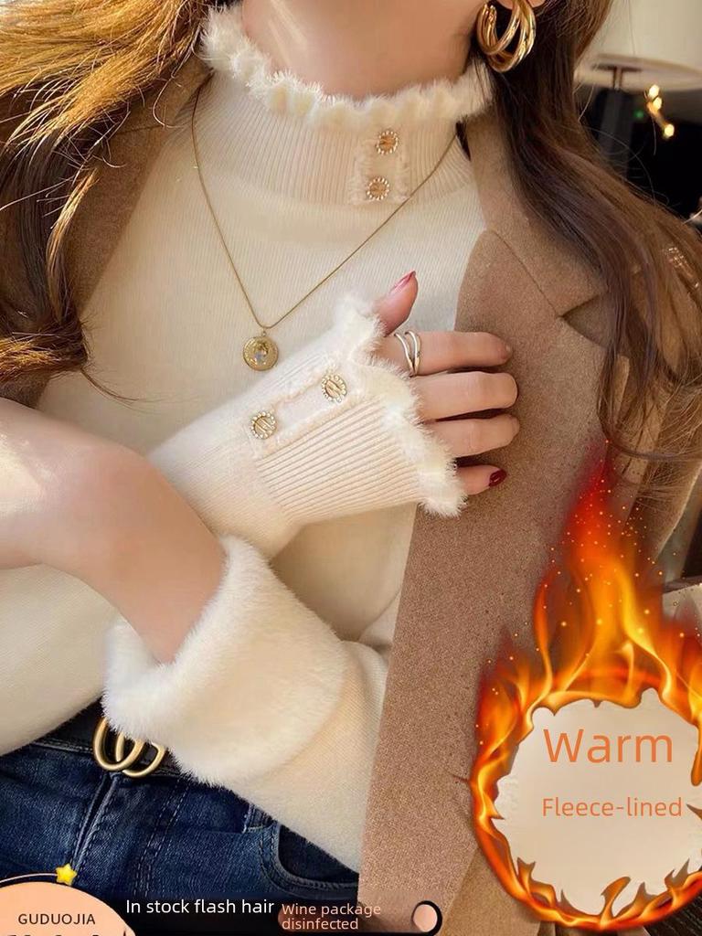 Women's One-Piece Fleece Sweater, Warm 2024 Autumn/Winter Design, Fashionable Thick Half-High Collar Base Layer Top.