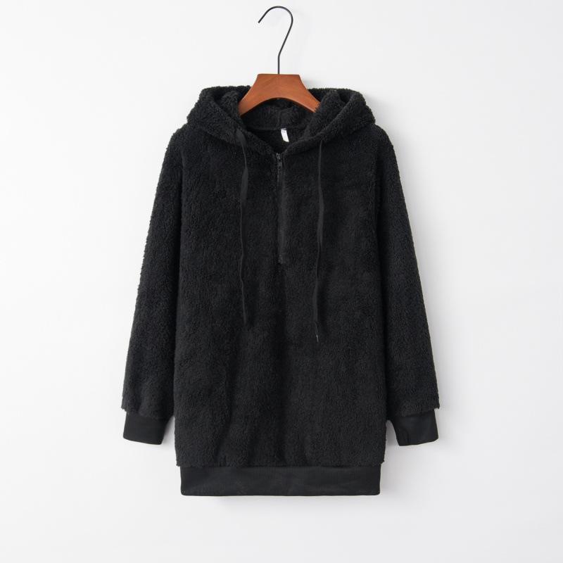 European and American Women's Solid Color Long Sleeve Hooded Fleece Sweatshirt Jacket (2024)