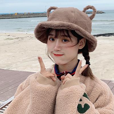 Autumn and Winter New Ladies Hat Hollowed Out Ears Fluffy Fisherman Hat Outdoor Warm Leisure Basin C