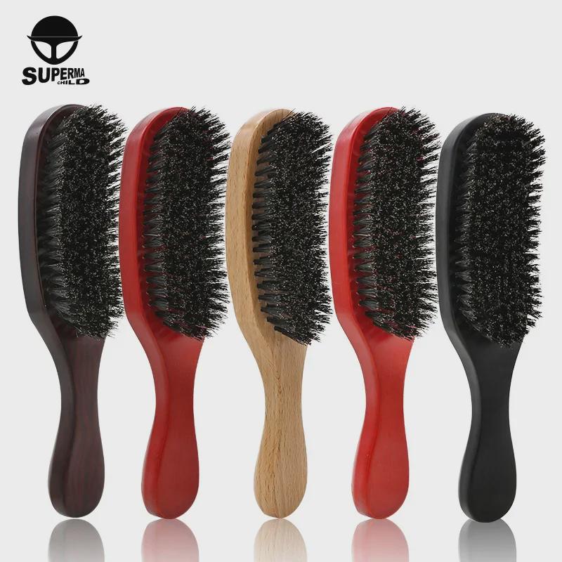 Beech Wood Men's Curly Wave Shampoo Brush and Large Curved Beard Comb