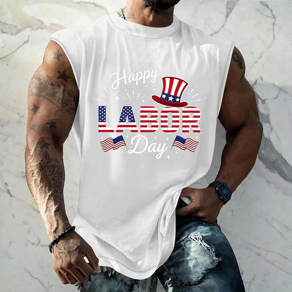 Men's Sleeveless Muscle Tank Top Casual Loose Fit Graphic Print Workout Gym Shirt Summer Sportswear
