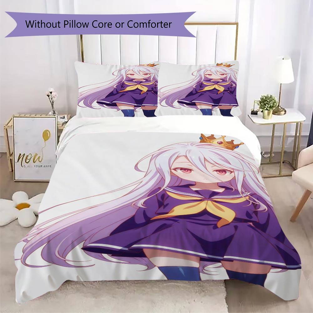 No Game No Life Pattern Bedding,Quilt Set Quilt Cover Pillowcase Home Birthday Gift(1 * Duvet Cover + 2 * Pillowcase, Without Core)_lx