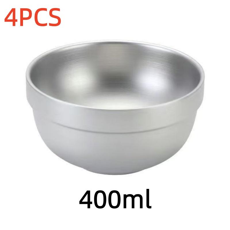 4pcs Titanium Double Layer Bowl Ultralight Portable Heat Insulation Anti-scalding Outdoor Camping Frosted Bowl Tableware