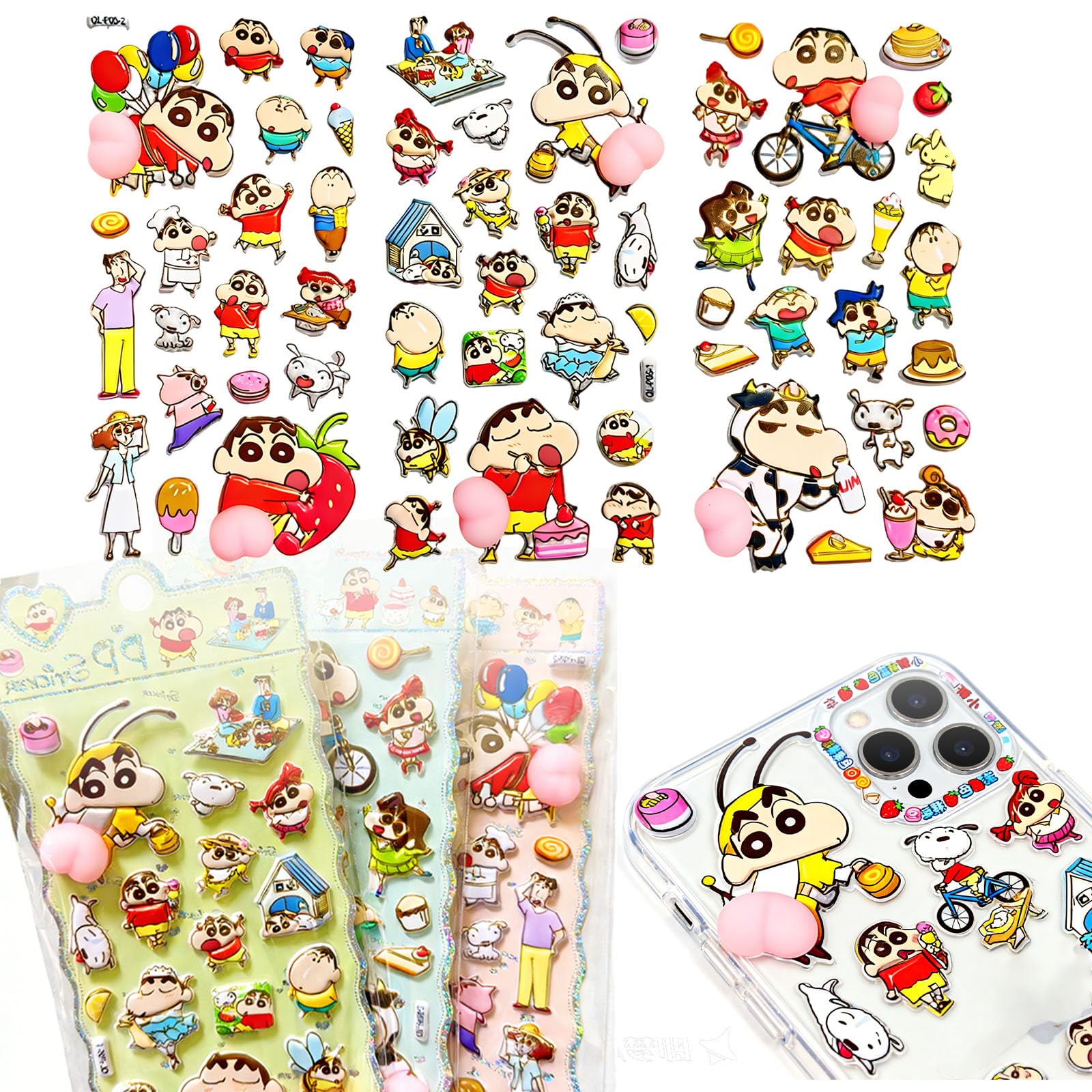 Minarena 3D Embossed Puffy Stickers Set of 3 PVC Cute Pastel Water Bottle Notebook Smartphone Child-Friendly Gift