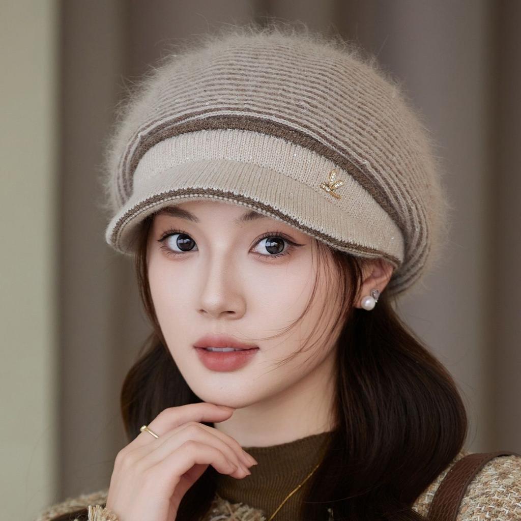 Plüsch Damen Wintermütze Einfach Winddicht Verdickt Warm Kaninchenfell Strickmütze Einfarbige Skullies Mützen