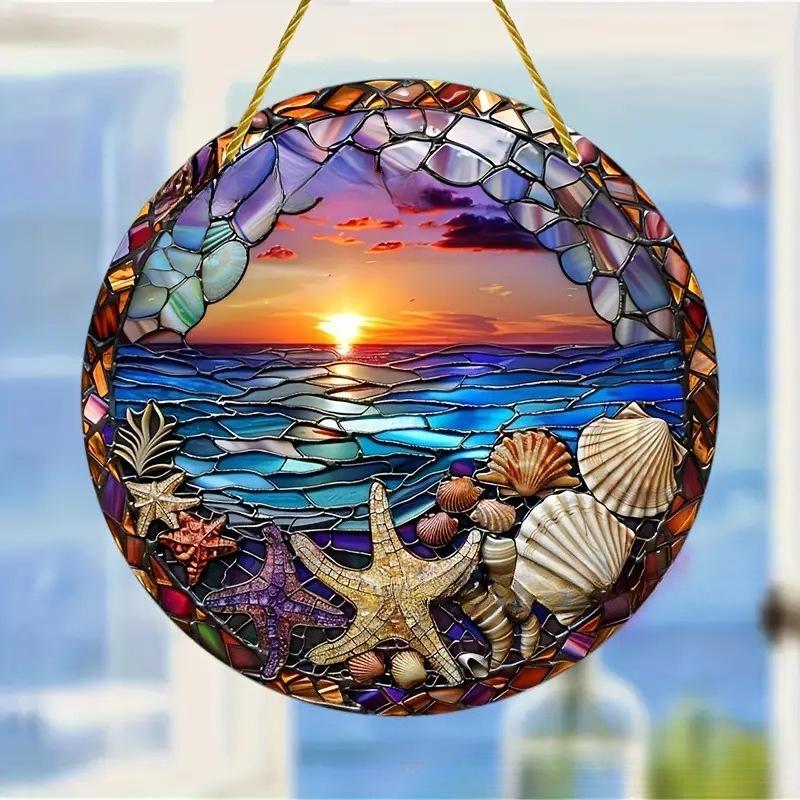 Kreativer Kolibri Buntglas Fenster Hängender Suncatcher Acryl Schilder Dekoration Runde Girlande Dekoration Veranda Dekoration