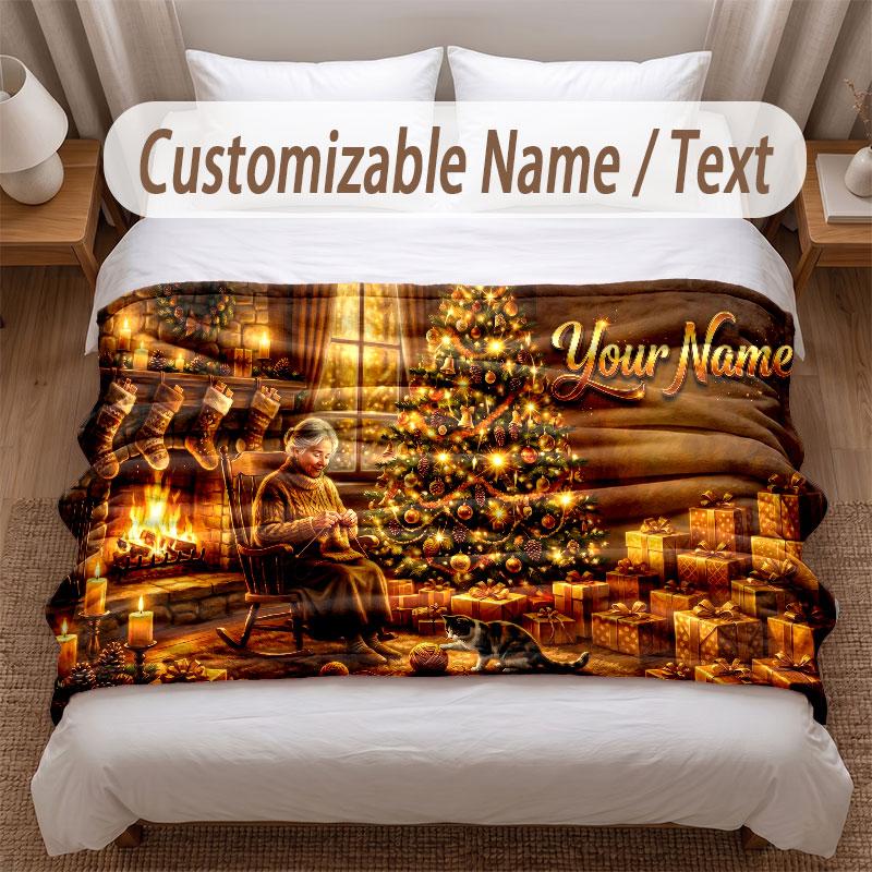 Christmas Theme Soft Blanket Personalized Custom Name Text Print Warm Blanket Home Sofa Bedroom Decor
