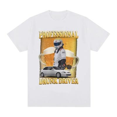 Lustiges Meme Professioneller Betrunkener Fahrer T-Shirt Herren Damen Mode Vintage Kurzarm T-Shirts Freizeit T-Shirts