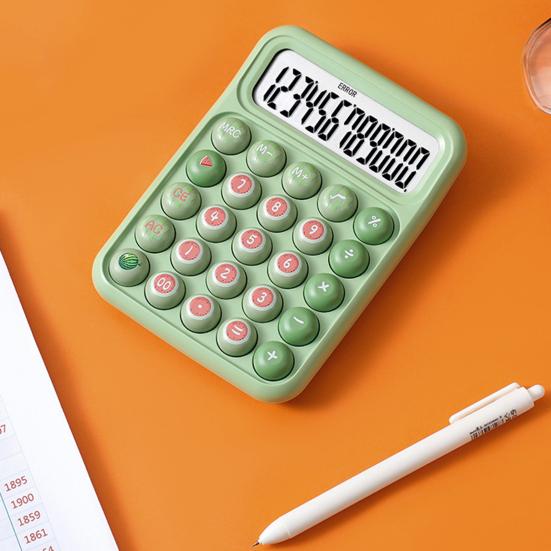 Cartoon Calculator with 12-Digit LCD Screen & Color-Coded Mechanical Keys Cute Desktop Calculator Portable Calculator for Office School Home