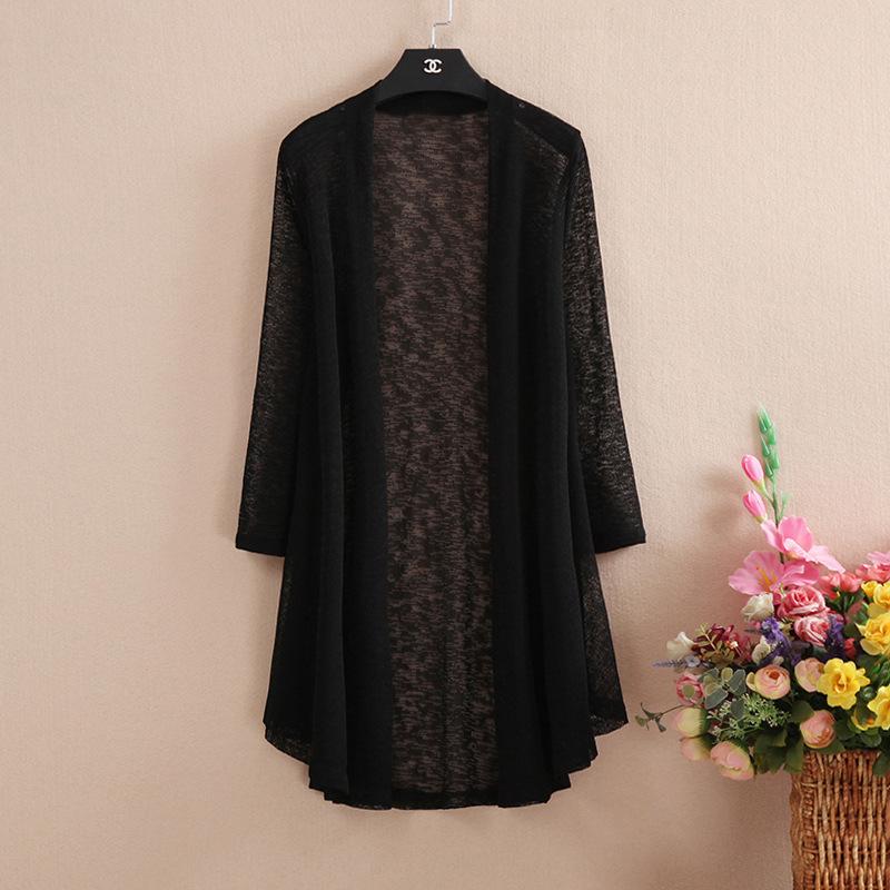 Spring and Summer Women's Long Tulle Sunscreen Cardigan Solid Color Casual Loose Jacket Women's Shawl Cardigan