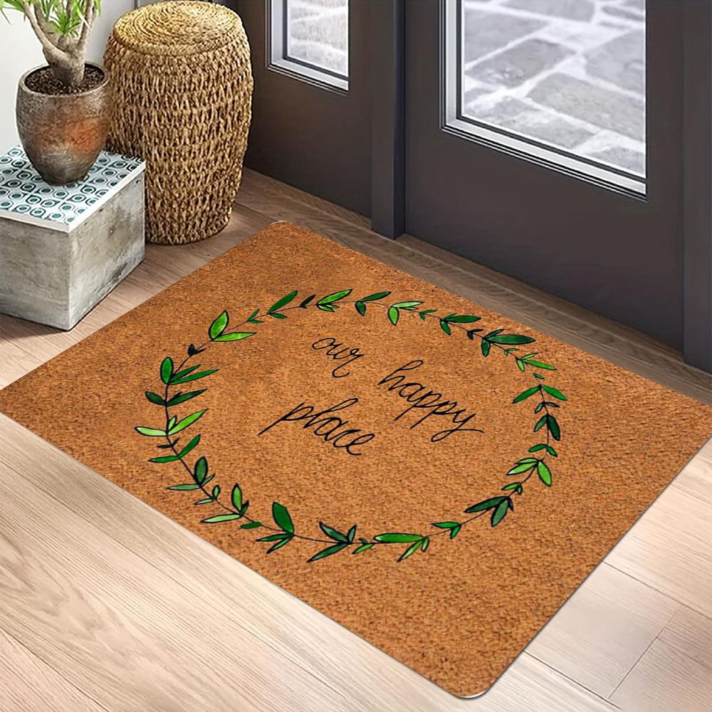 Brown Hello Black Handwritten Carpet Mat Anti-Slip Rubber Backing Rug for Entryway Front Door Hallway Home Decoration Durable