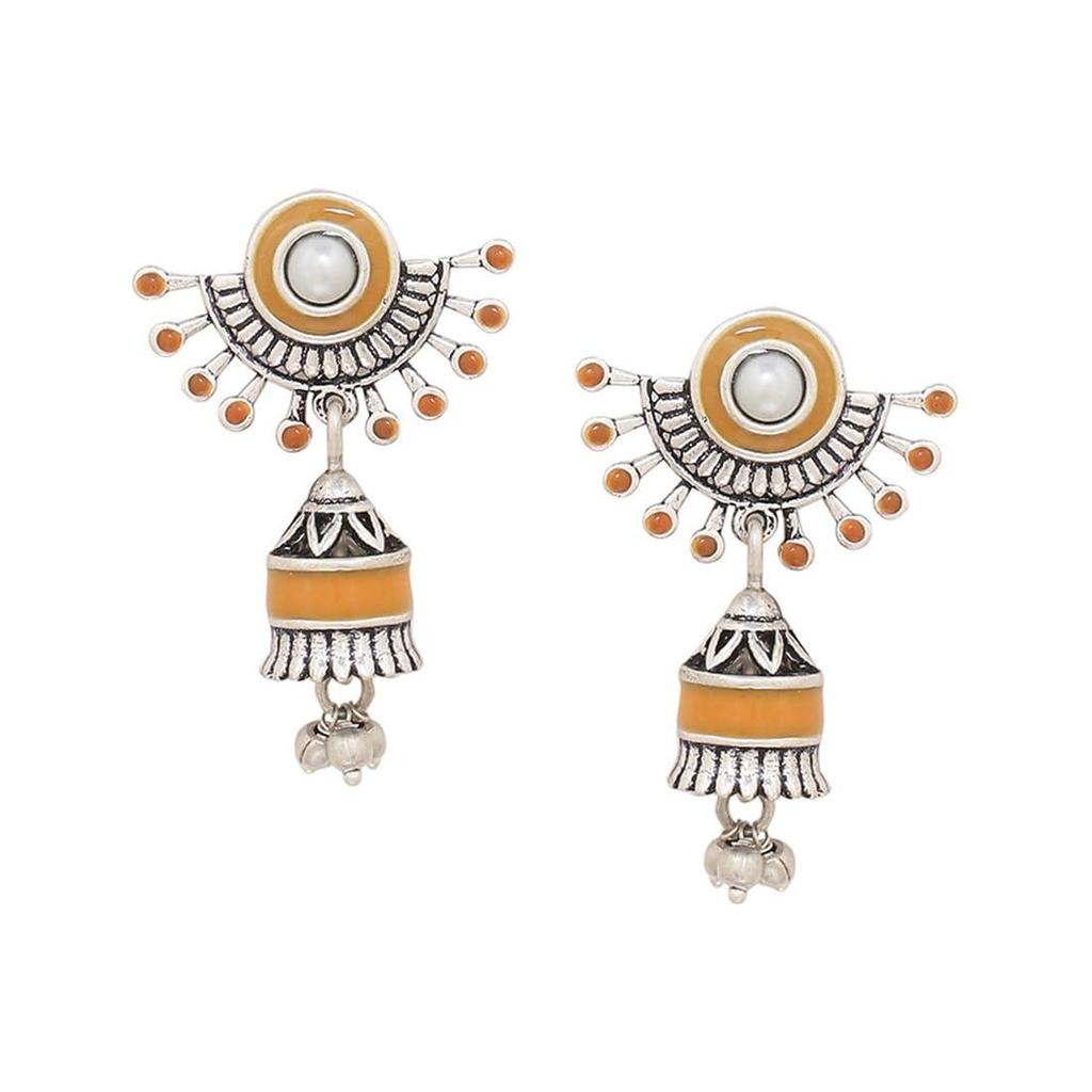 Sanwari Bell Motif Brass Jhumka Earrings for Women and Girls