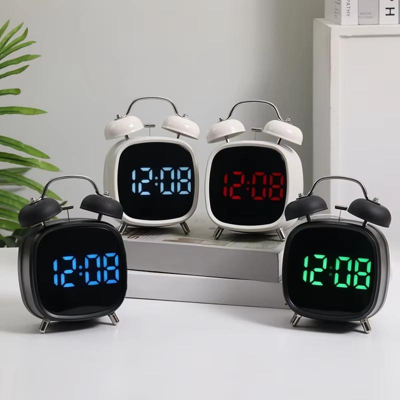 Voice Control Digital Alarm Clock Double Bell Super Loud For Heavy Sleeper Night Mode 12/24H Night Anti-Disturb Table Led Clock