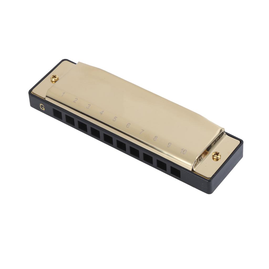 Harmonica 10 Hole 20 Tone G Key Playing Mouth Organ Wind Musical Instrument with Box ClothGold