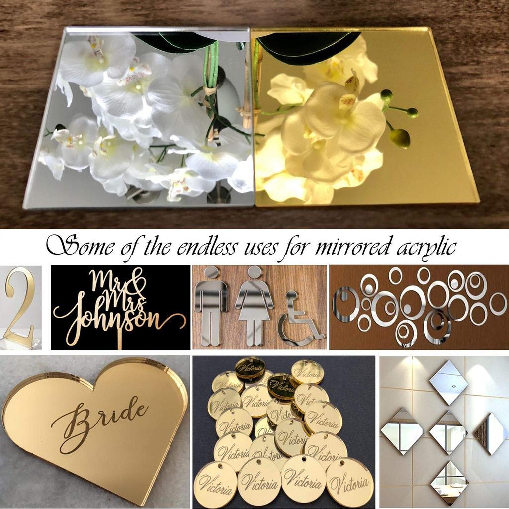 Gold/Silver Mirror Acrylic Plexiglass Sheets Plexi Glass for Signs,DIY Display Projects,Crafts,Wedding Sign,Photography Board