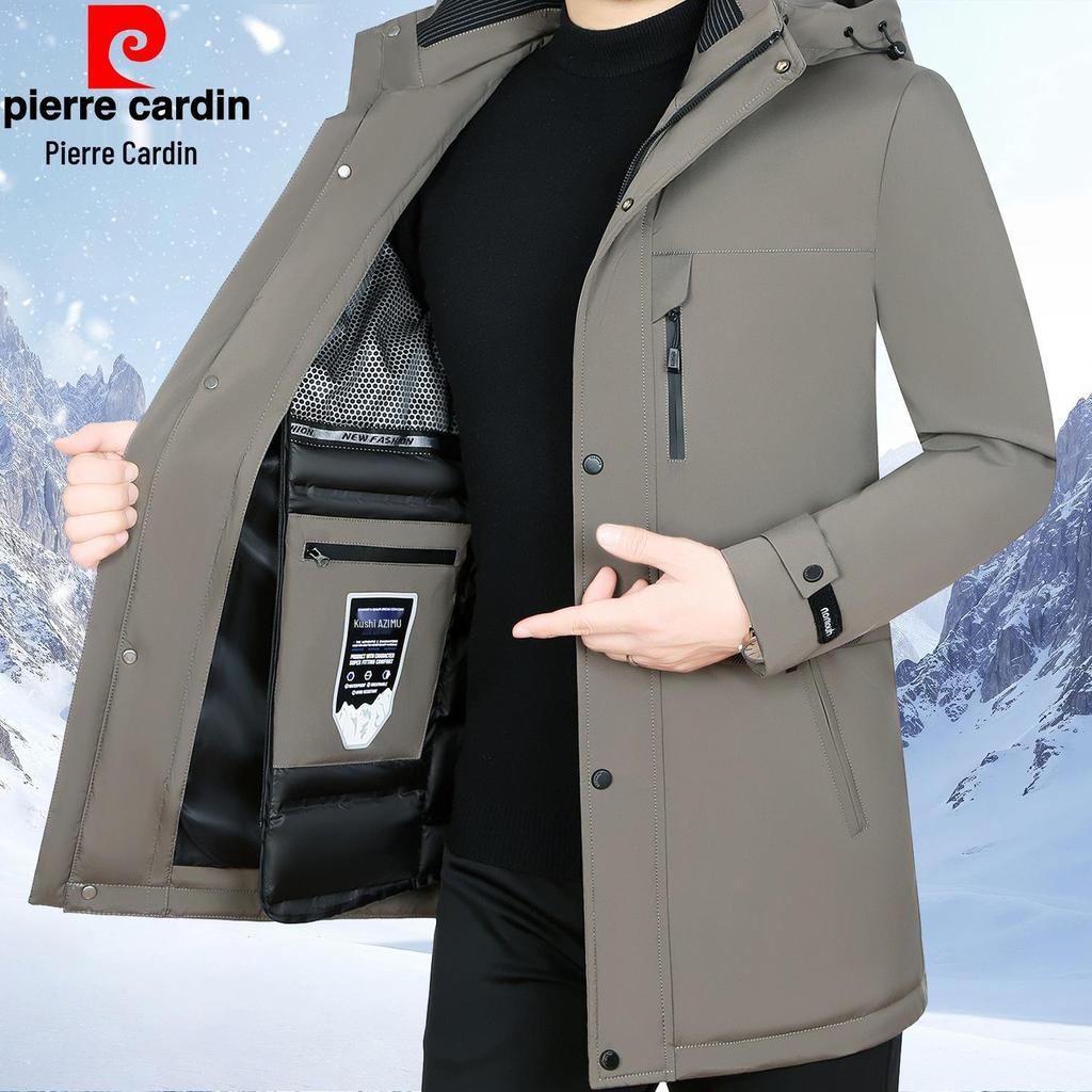 Pierre Cardin Herr 2025 Vinterjacka med Gåsdun och Avtagbart Foder - Tjock, Varm, Mellanlång Rock