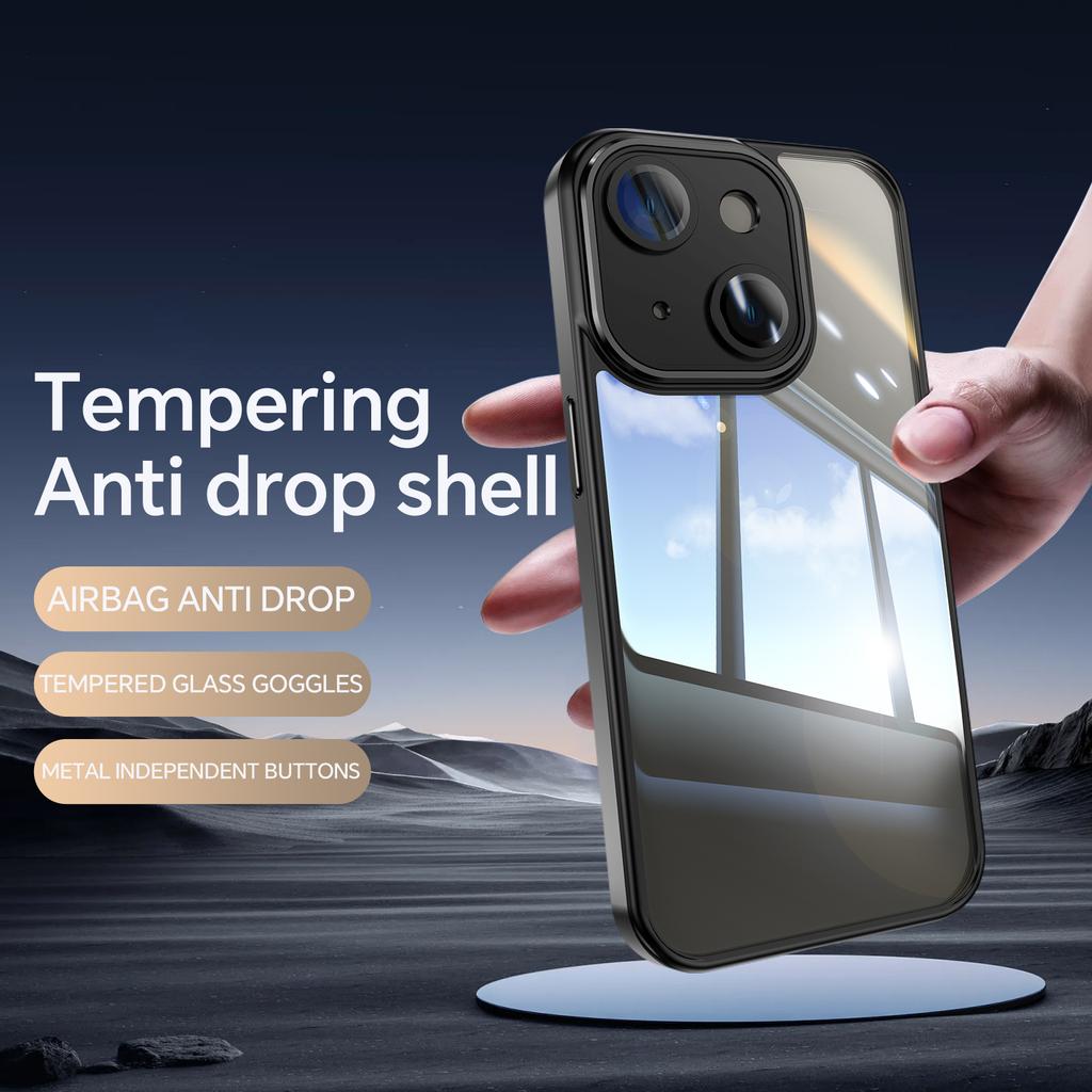 For iPhone 14 Plus TPU Case WANLONFENG Shockproof Clear Phone Cover with Tempered Glass Film