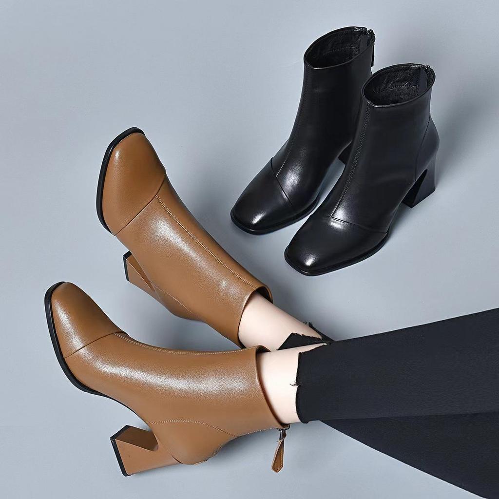 Fashion Ankle Boots for Women Zip Plain Moccasin Chunky Heel Woman Short Shoes Goth Hot On Offer Fashion 2025 Pu Large Size Warm Booties