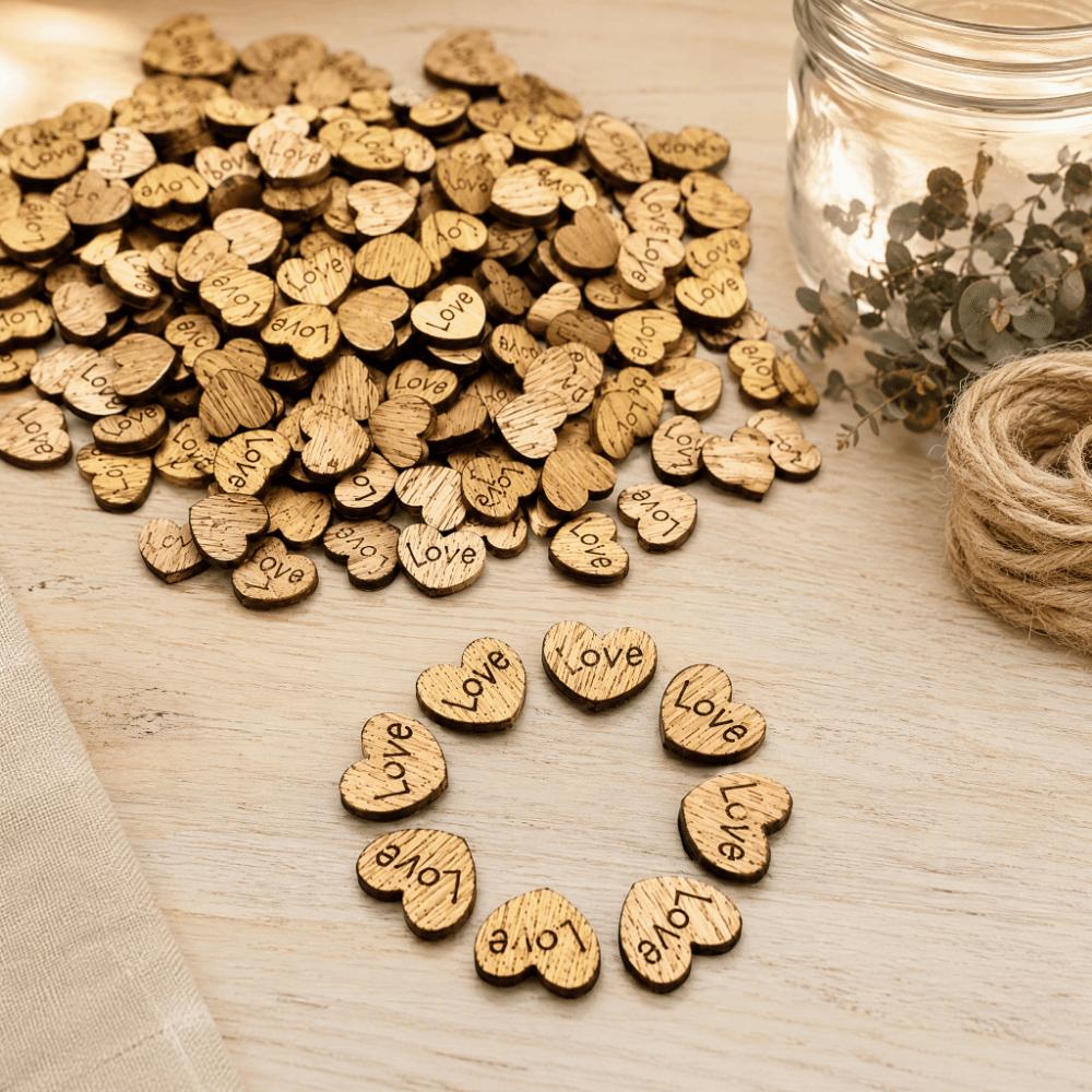1000pcs DIY Craft Wooden Heart Confetti 1000 Pieces Wooden Heart Decoration  For Home Decoration