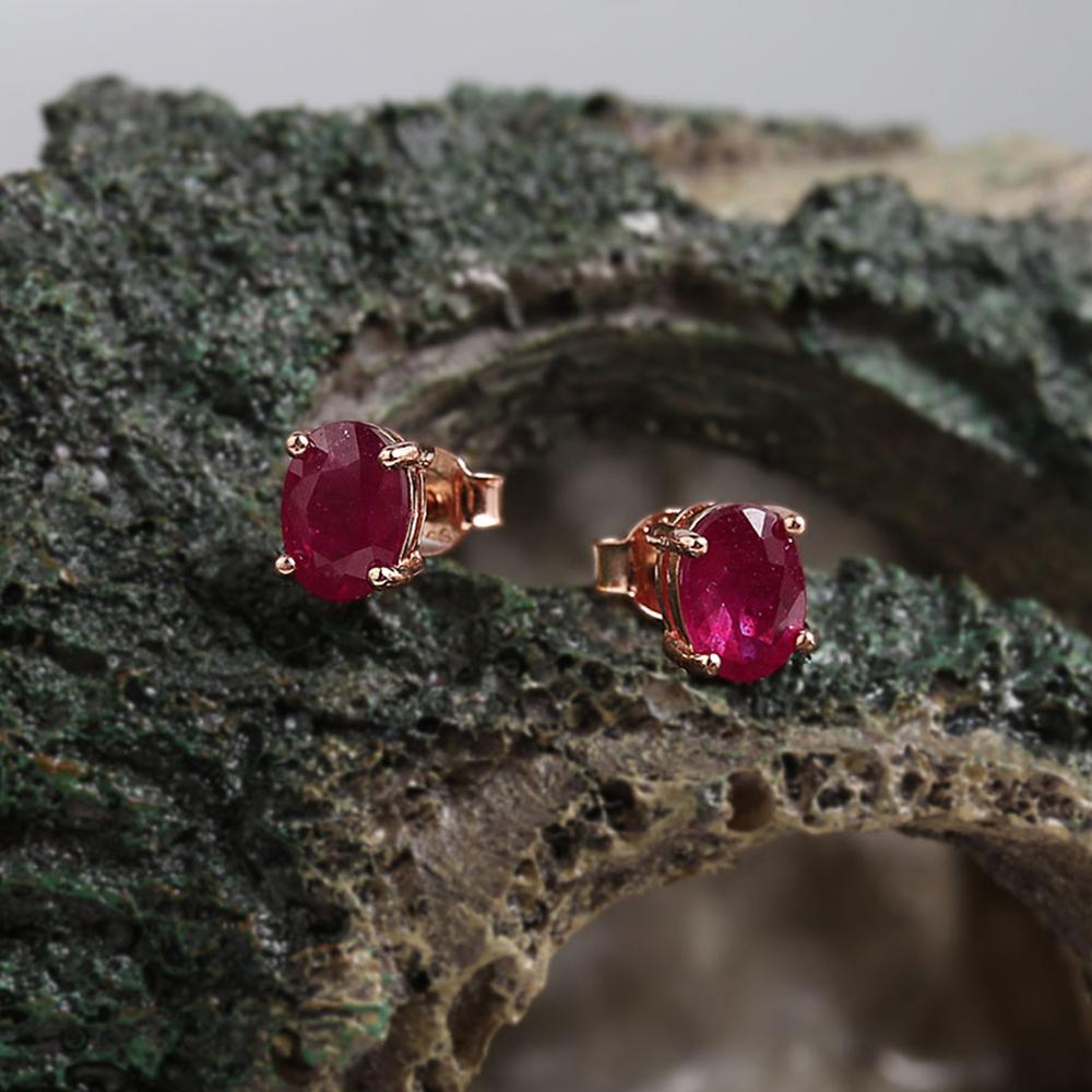 Simple Design 925 Sterling Silver Stud Earrings Natural Filled Ruby Oval 5*7mm Real Gemstones Fine Jewelry for Women's Birthday Gift