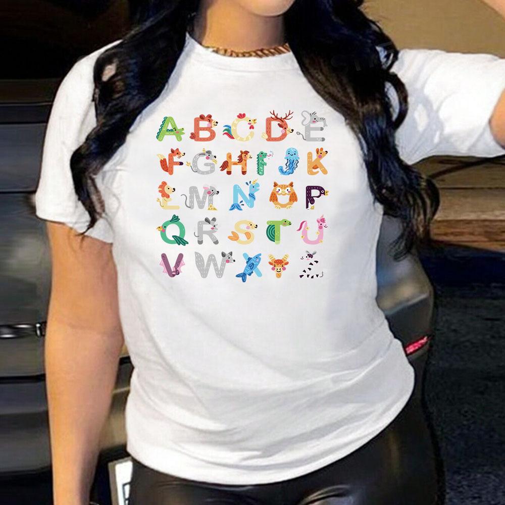Cotton T-Shirt Short Sleeve Round Neck Women 2d Print Tops