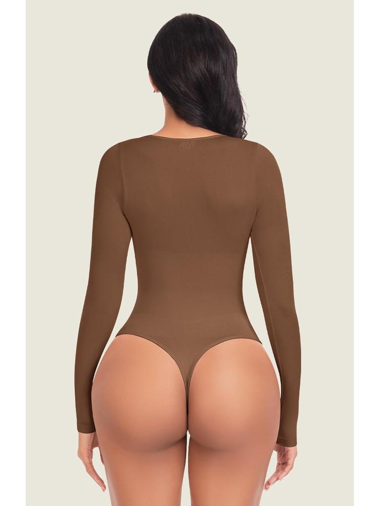 Seamless Long Sleeve Quick-Dry Knitted Yoga Bodysuit with Snap Closure