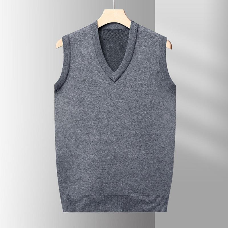 Solid Color V-neck Sweater Vest In Autumn and Winter Middle-aged and Old Dad Wears A Shirt and Knitted Vest Sleeveless Vest.