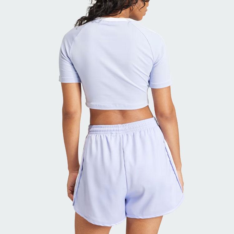 Adidas Originals Striped Colorblock Logo Slim Crop Short Sleeve Shoulder T-Shirt Women Tops Violet IP0658
