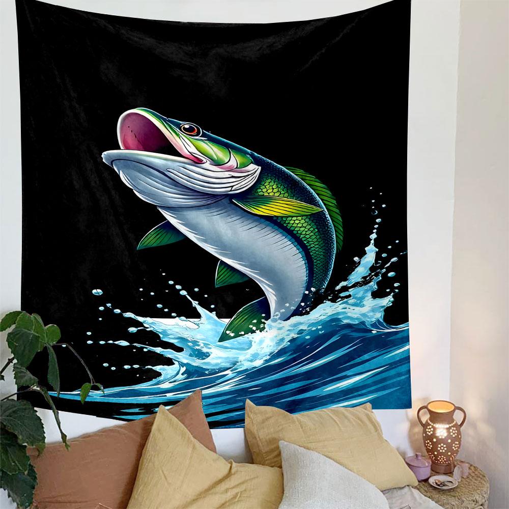 Jumping Fish Splashing Water Design Patterned Tapestry Decorative Wall Hanging, Home Bedroom Living Room Decor