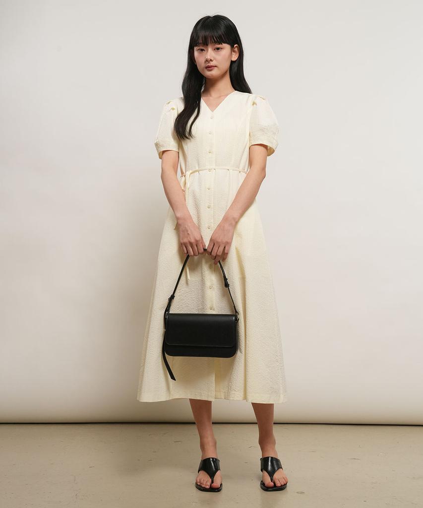 GENERALIDEA Striped V-Neck Puff Long Dress [Vanilla] / Gf2Lop514