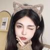 Plush Cat Ear Headband & Cute Heart Hair Clip Set for Skincare Routine