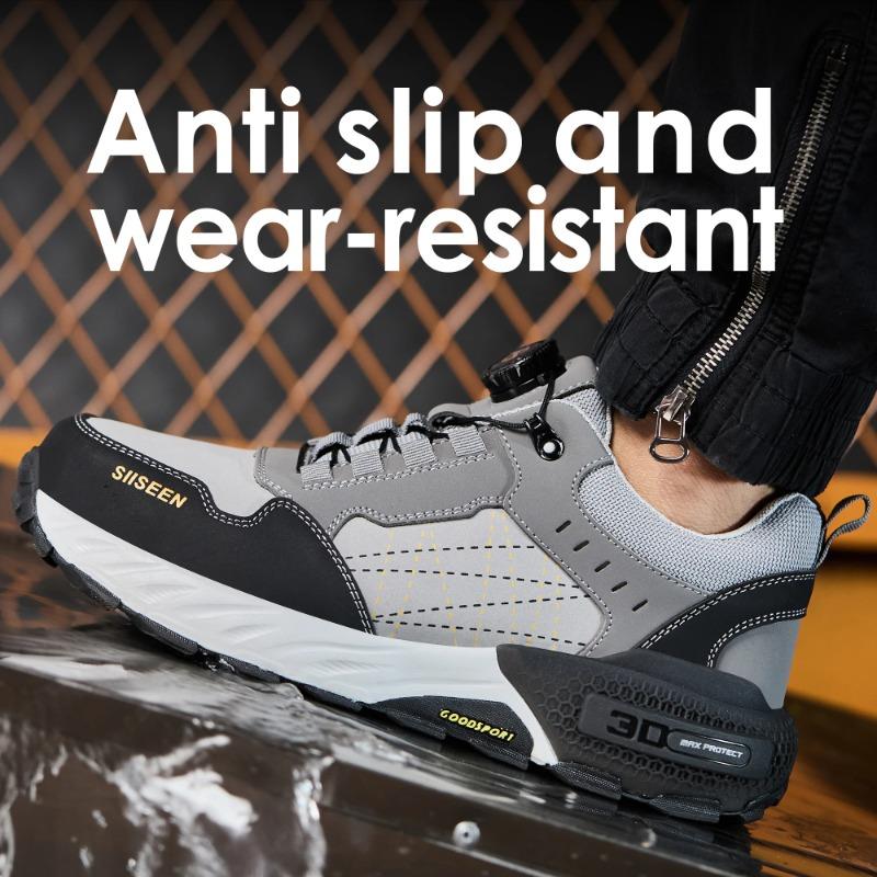 Rotating Button Men Sports Shoes Protection Boots Safety Shoes Men Anti-smash Anti Puncture Work Shoes Non-slip Steel Toe Shoes