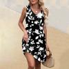 Women's Summer V-neck Casual Beach Vacation Style Vintage Floral Print Sleeveless Splicing Dresses